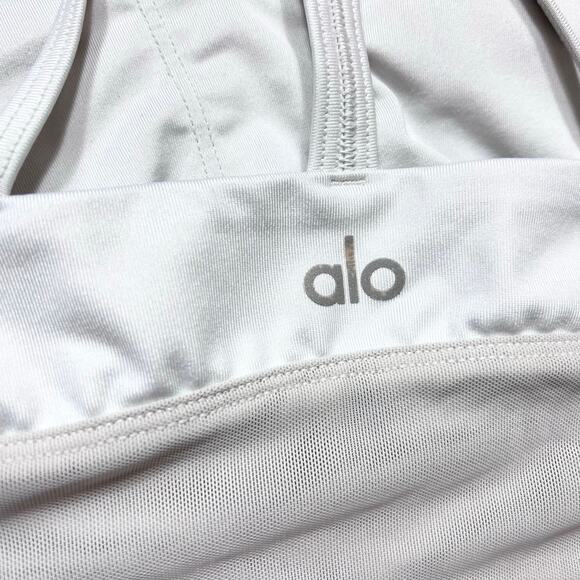 Alo Yoga Lavish Sports Bra Medium White Light Support Pilates Gym Workout - Picture 3 of 4
